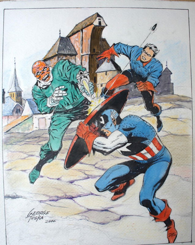 GEORGE TUSKA COLOR PIN-UP OF CAPT. AMERICA AND BICKY VS. RED SKULL, In ...